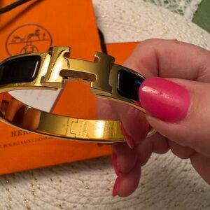 Hermes Black Enamel and Gold H Clic Clac Bracelet